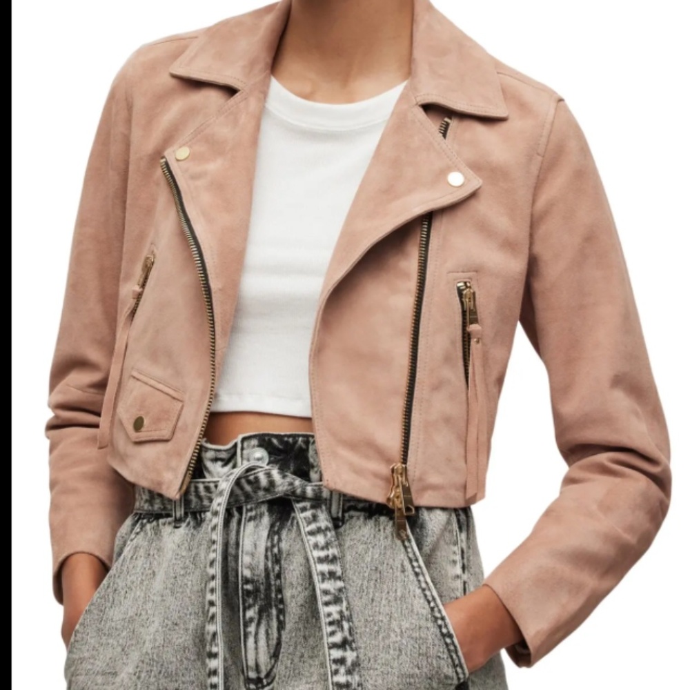 All Saints Elora Cropped Suede Biker Jacket US 2